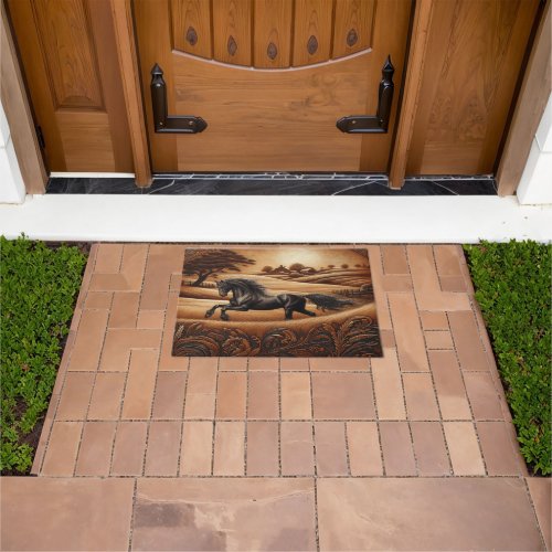 Black Horse Leather Doormat