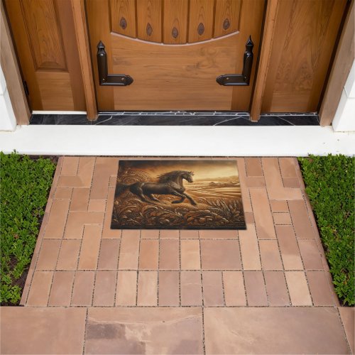 Black Horse Leather Doormat