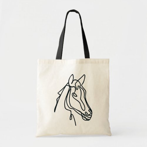 Black horse line art drawing canvas tote bag