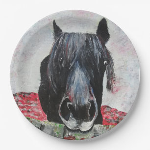 Black Horse Lover Birthday Party Elegant Watercolo Paper Plates