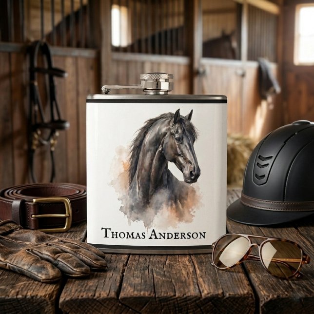 Black Horse Lover Personalized Bachelor Party Gift Flask (Creator Uploaded)