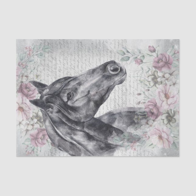 Black Horse Meadow Fantasy Decoupage Tissue Paper (Front)