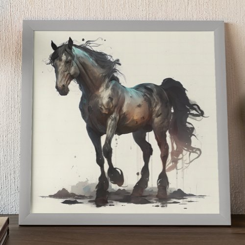 Black Horse Modern Abstract painting Poster