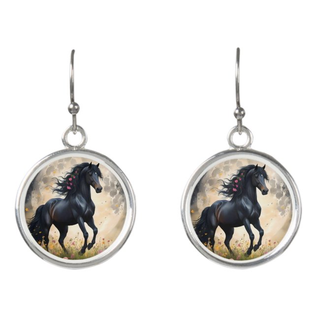 Black Horse Moon Flower Field, Earrings (Front)