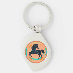 Black Horse on a Colorful Background Keychain
