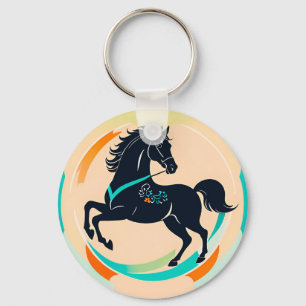 Black Horse on a Colorful Background Keychain
