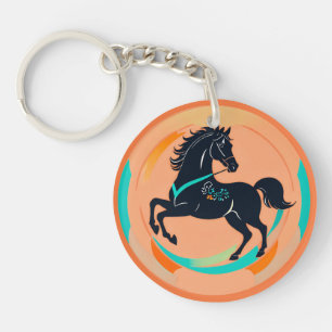 Black Horse on a Colorful Background Keychain