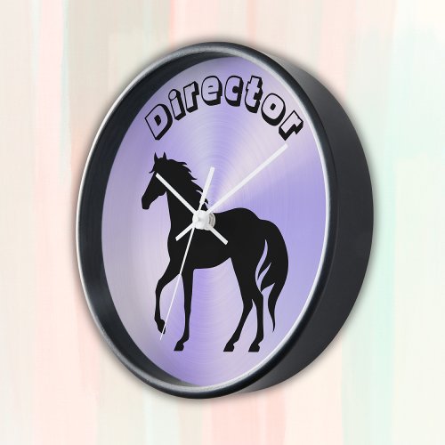 Black Horse on lilac _ monogram  Clock