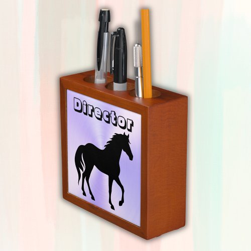 Black Horse on lilac _ monogram  Desk Organizer