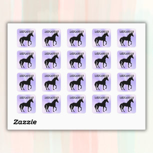Black Horse on lilac - monogram   Square Sticker