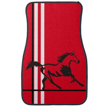 Black Horse on Red w/White,Black Stripes Car Floor Mat