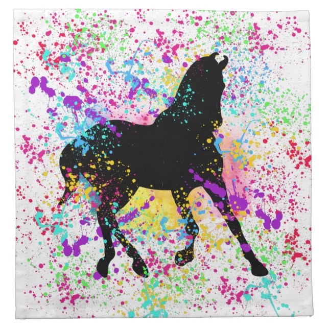 Black Horse Paint Splatter  Cloth Napkin (Front)