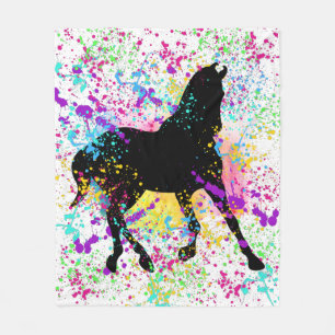 Black Horse Paint Splatter Fleece Blanket