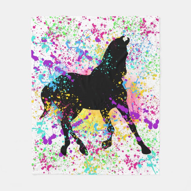 Black Horse Paint Splatter  Fleece Blanket (Front)