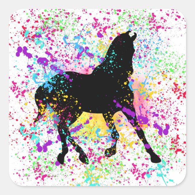 Black Horse Paint Splatter  Square Sticker (Front)