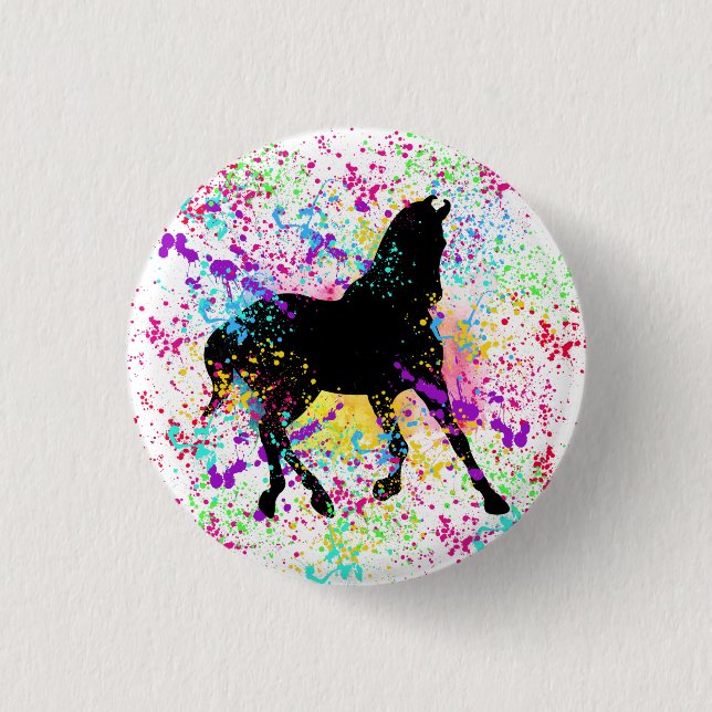 Black Horse Paint Splatter T-Shirt Button (Front)
