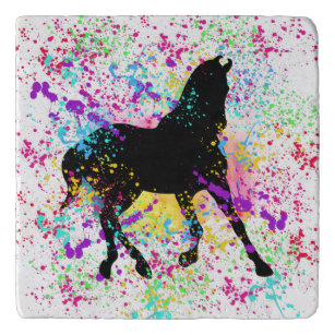 Black Horse Paint Splatter  Trivet