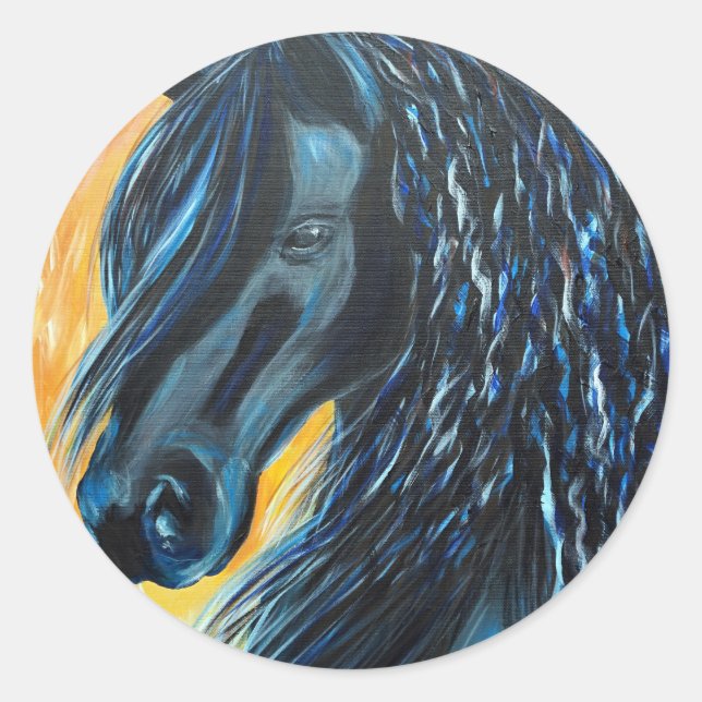 Black Horse Painting Classic Round Sticker (Front)