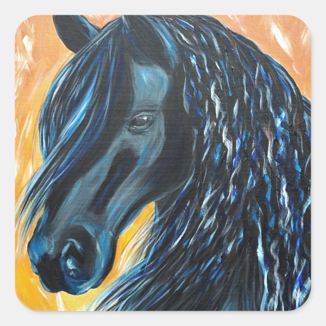 Black Horse Painting Square Sticker (Front)