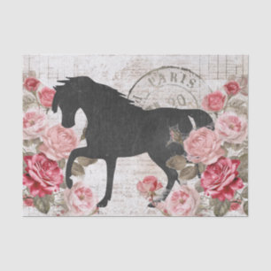 Black Horse Pink Rose Script Collage Decoupage  Tissue Paper