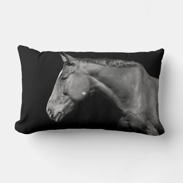 Black horse - portrait lumbar pillow (Front)