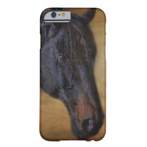 Black Horse Portrait on Rustic Parchment effect Barely There iPhone 6 Case