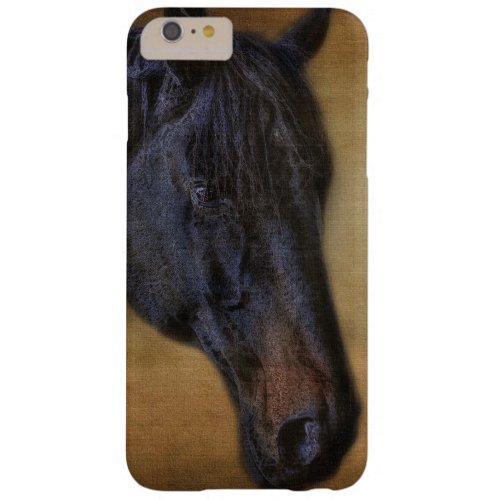 Black Horse Portrait on Rustic Parchment effect Barely There iPhone 6 Plus Case