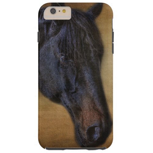 Black Horse Portrait on Rustic Parchment effect Tough iPhone 6 Plus Case