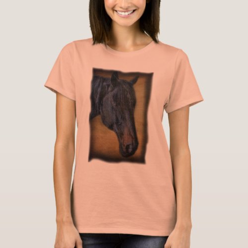 Black Horse Portrait on Rustic Parchment effect T_Shirt