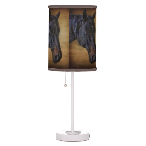 Black Horse Portrait on Rustic Parchment effect Table Lamp