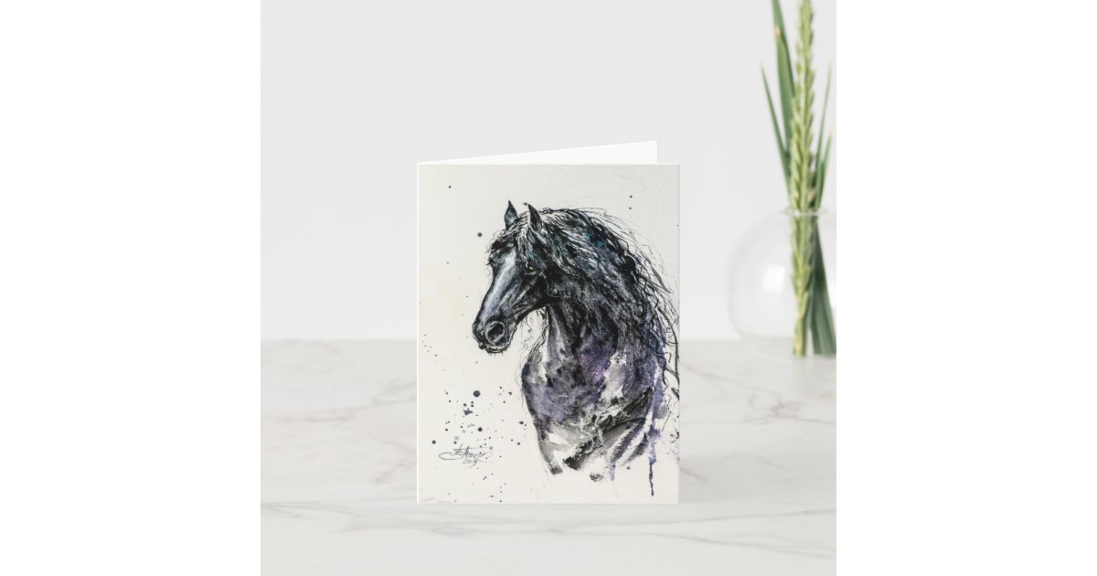 Black Horse Portrait Thank You Card Zazzle Com