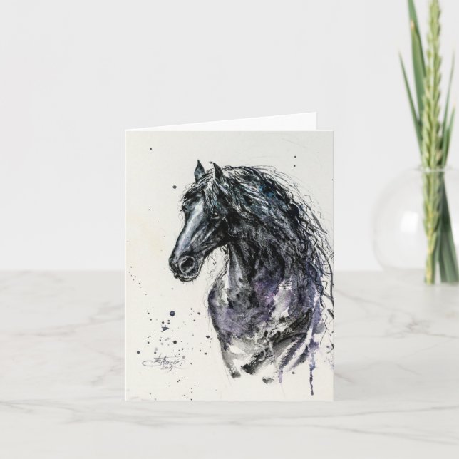 Black Horse Portrait Thank You Card (Front)