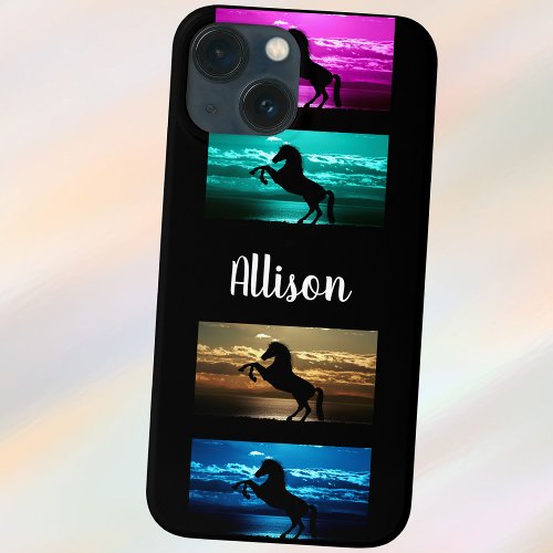 Black Horse Purple Blue Teal Golden Sky  Water iPhone 13 Mini Case