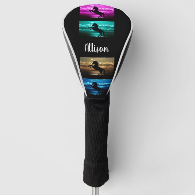 Black Horse Purple, Blue, Teal, Golden Sky & Water Golf Head Cover (Front)