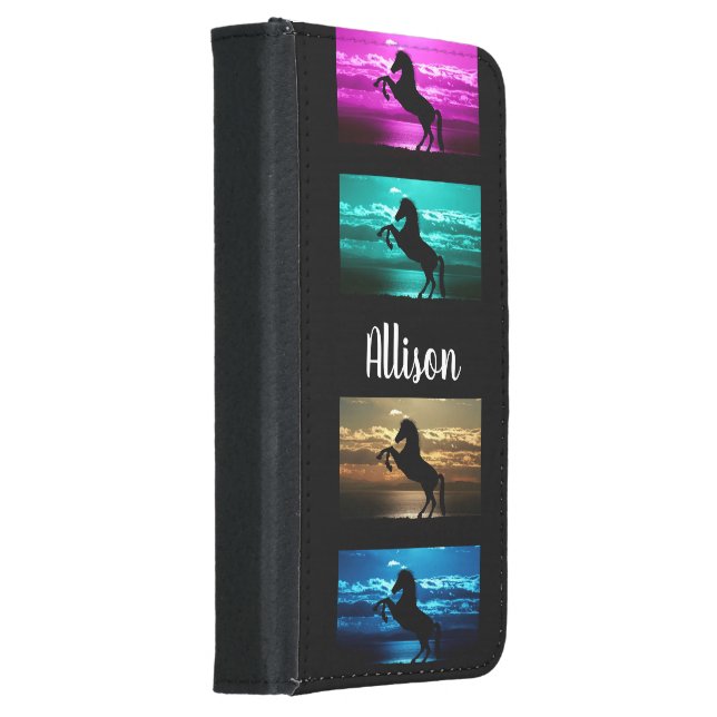 Black Horse Purple, Blue, Teal, Golden Sky & Water Samsung Galaxy Wallet Case (Right)