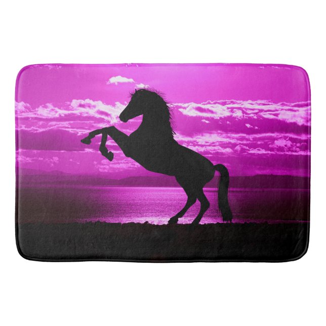 Black Horse Purple Sky and Water    Bath Mat (Front)
