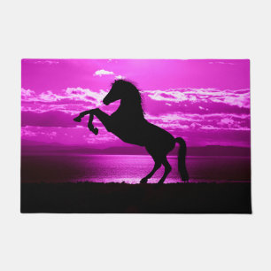 Black Horse Purple Sky and Water Doormat