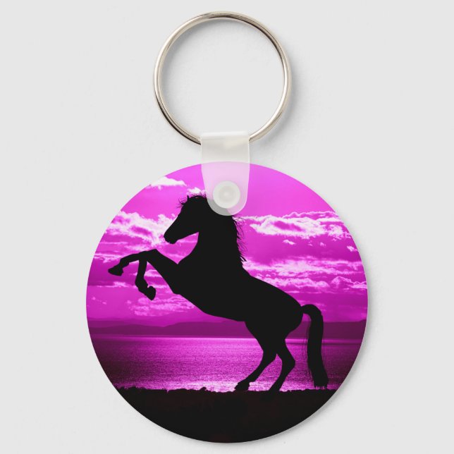 Black Horse Purple Sky and Water  Keychain (Front)
