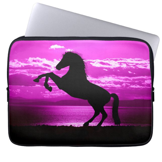 Black Horse Purple Sky and Water  Laptop Sleeve (Front)