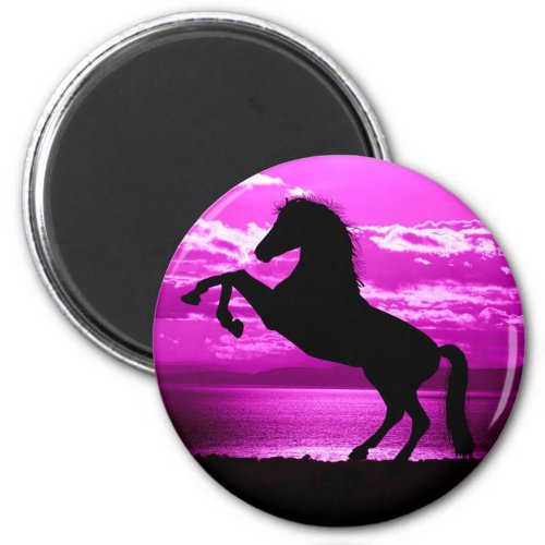 Black Horse Purple Sky and Water      Magnet