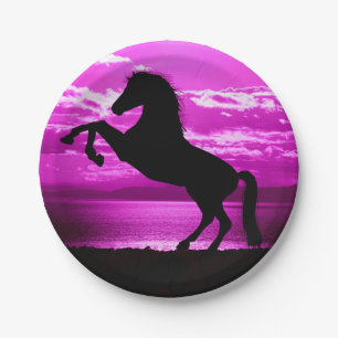 Black Horse Purple Sky and Water Paper Plates