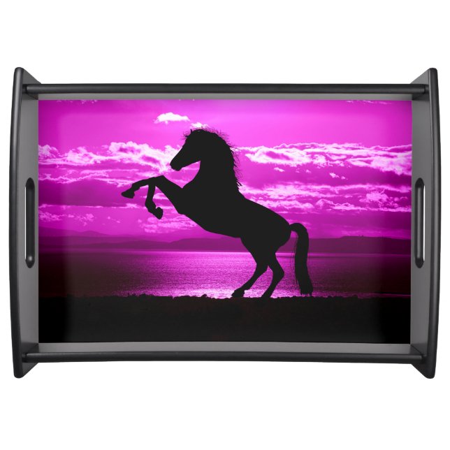 Black Horse Purple Sky and Water   Serving Tray (Front)