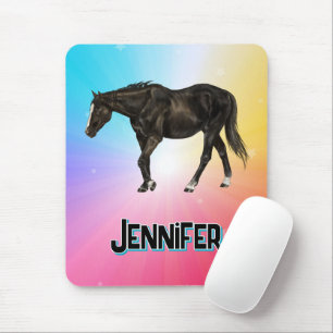 Black Horse Rainbow Pastel Whimsical Equestrian Mouse Pad