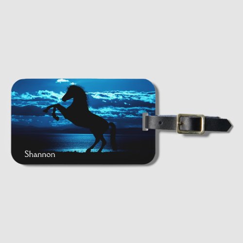 Black Horse Rearing Blue Sky and Water Luggage Tag