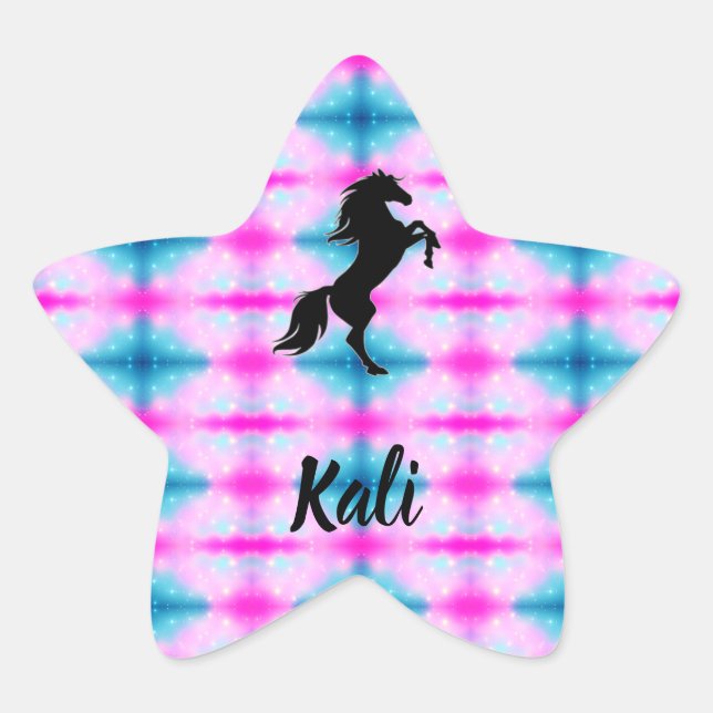 Black Horse Rearing Custom Pink & Aqua Sticker (Front)