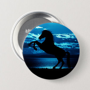 Black Horse Rearing in front of Blue Sky Button
