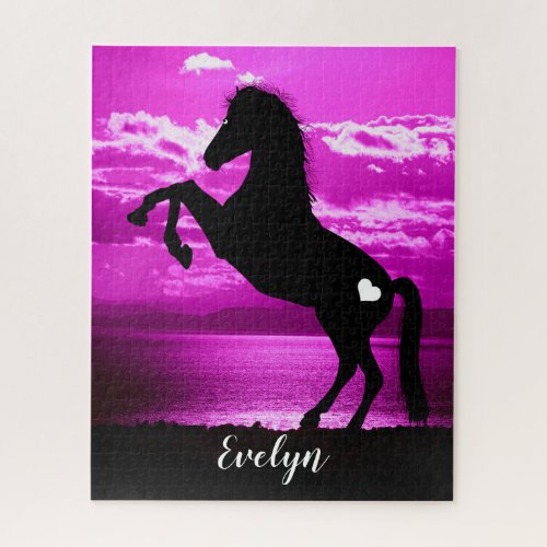 Black Horse Rearing Purple Sky Puzzle
