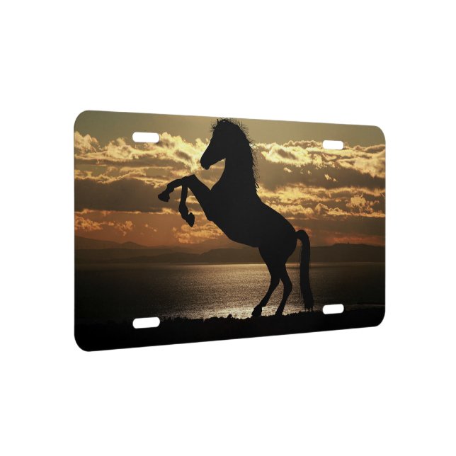 Black Horse Rearing Sky and Water License Plate (Right)