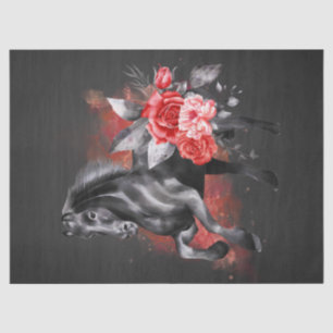 Black Horse Rose Whimsical Fairy Tale Watercolor Tissue Paper