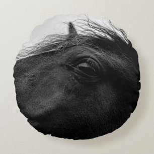 BLACK HORSE ROUND PILLOW